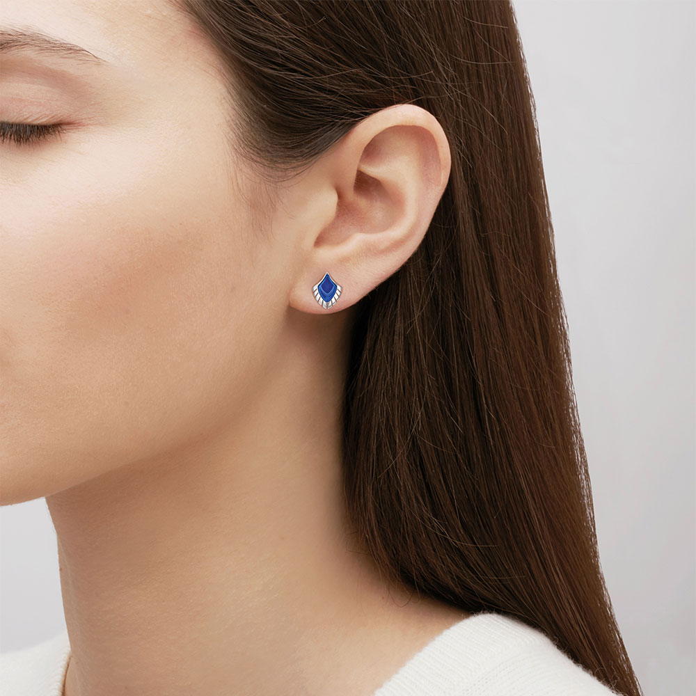 Lalique Paon Pierced Earrings, Blue Crystal, Silver